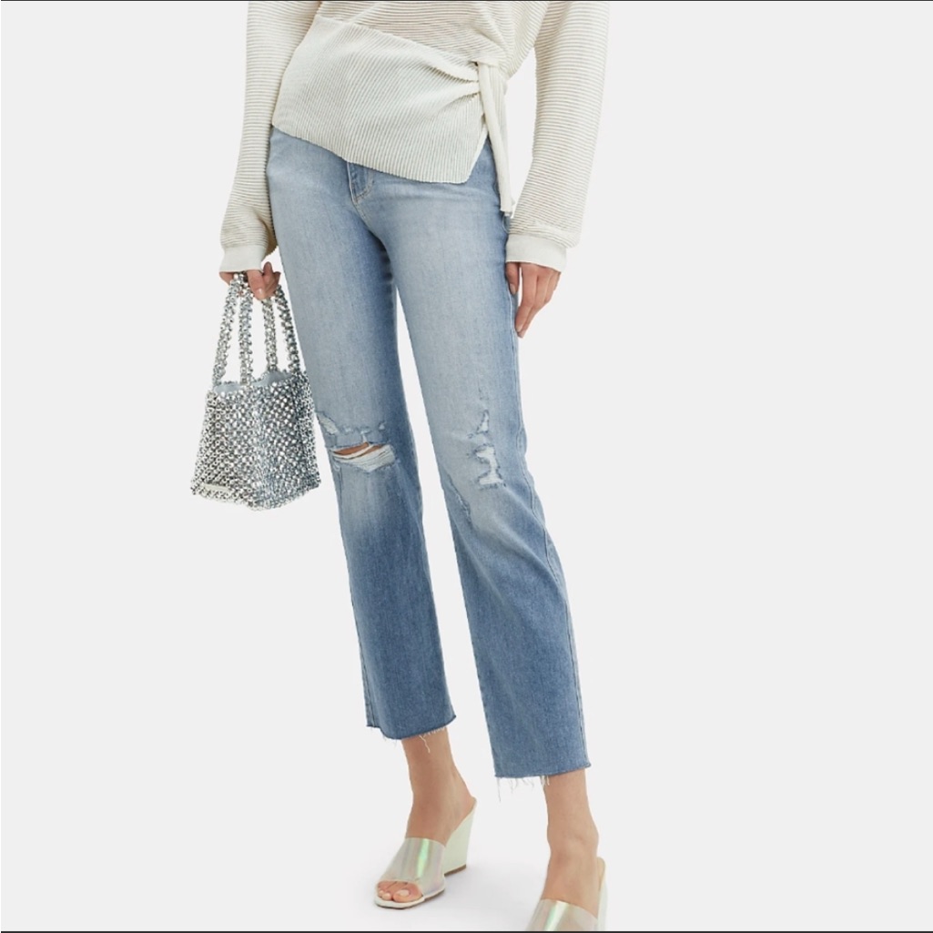 Frame Straight Slender Leg Jeans Distressed Raw Hem Size 26